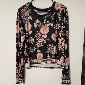 Johnny Was Black and Pink Floral Long Sleeve Top